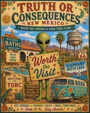 Truth or Consequences New Mexico - Mid Century Modern Style Alien Worth The Trip Art Print