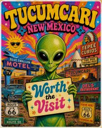 Tucumcari New Mexico - 60s Style Alien Worth The Trip Art Print