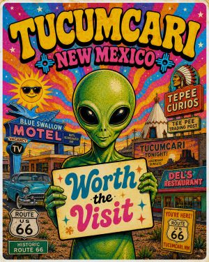 Tucumcari New Mexico - 60s Style Alien Worth The Trip Art Print