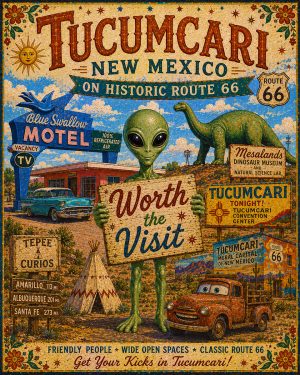 Tucumcari New Mexico - Mid Century Modern Style Alien Worth The Trip Art Print
