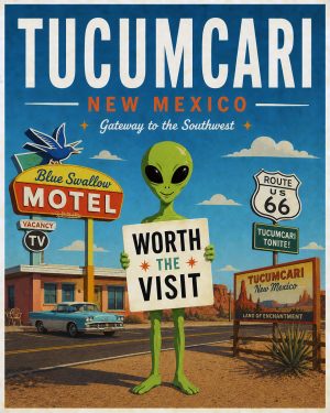 Tucumcari New Mexico - Minimalist Style Alien Worth The Trip Art Print