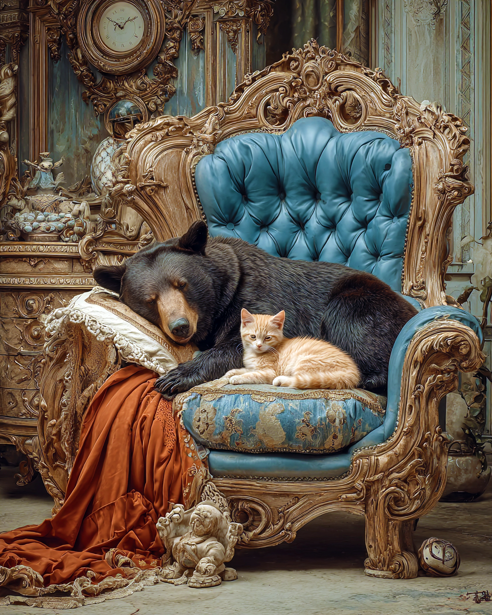 Two Sleepy Friends - Black Bear Art Print