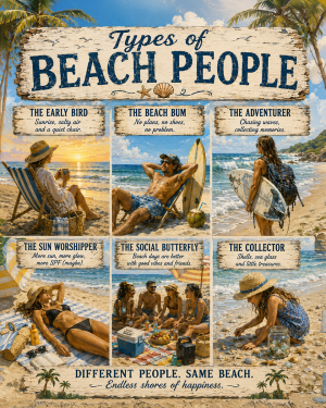 Types of Beach People Chart Art Print
