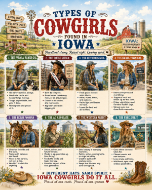 Types of Cowgirls in Iowa Chart - Souvenir Art Print