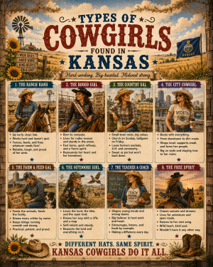 Types of Cowgirls in Kansas Chart - Souvenir Art Print