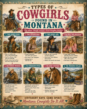 Types of Cowgirls in Montana Chart - Souvenir Art Print