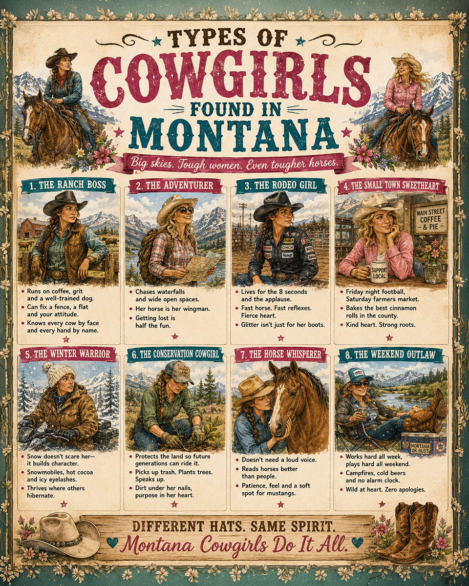 Types of Cowgirls in Montana Chart - Souvenir Art Print