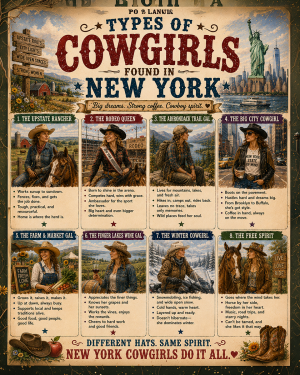 Types of Cowgirls in New York Chart - Souvenir Art Print