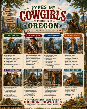 Types of Cowgirls in Oregon Chart - Souvenir Art Print