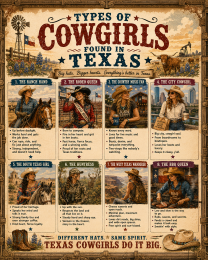 Types of Cowgirls in Texas Chart - Souvenir Art Print