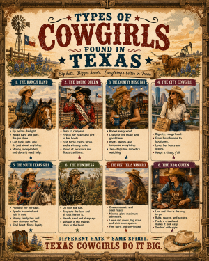 Types of Cowgirls in Texas Chart - Souvenir Art Print