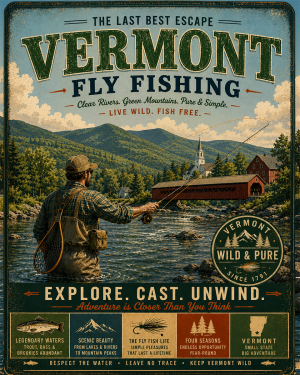 Vermont - Fly Fishing Vintage Retro Poster Art Print