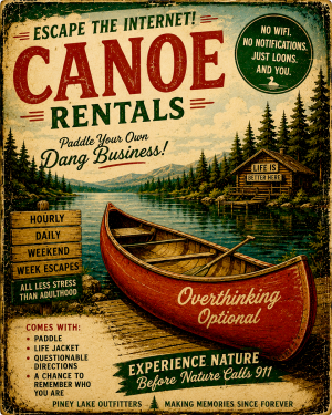 Vintage Advertising Parody Canoe Rentals Ad