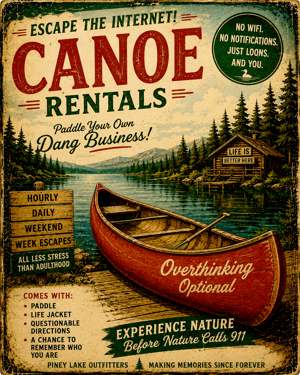 Vintage Advertising Parody Canoe Rentals Ad
