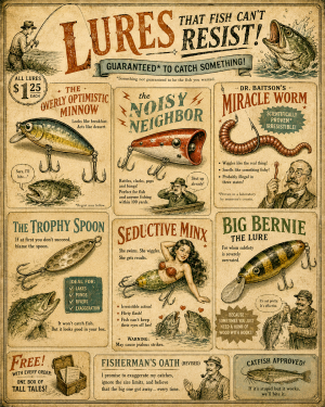 Vintage Advertising Parody Fishing Lures Ad