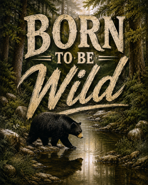 Vintage Bear by Creek - Born to Be Wild - Wildlife Art Print