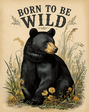Vintage Black Bear - Born to Be Wild - Wildlife Art Print