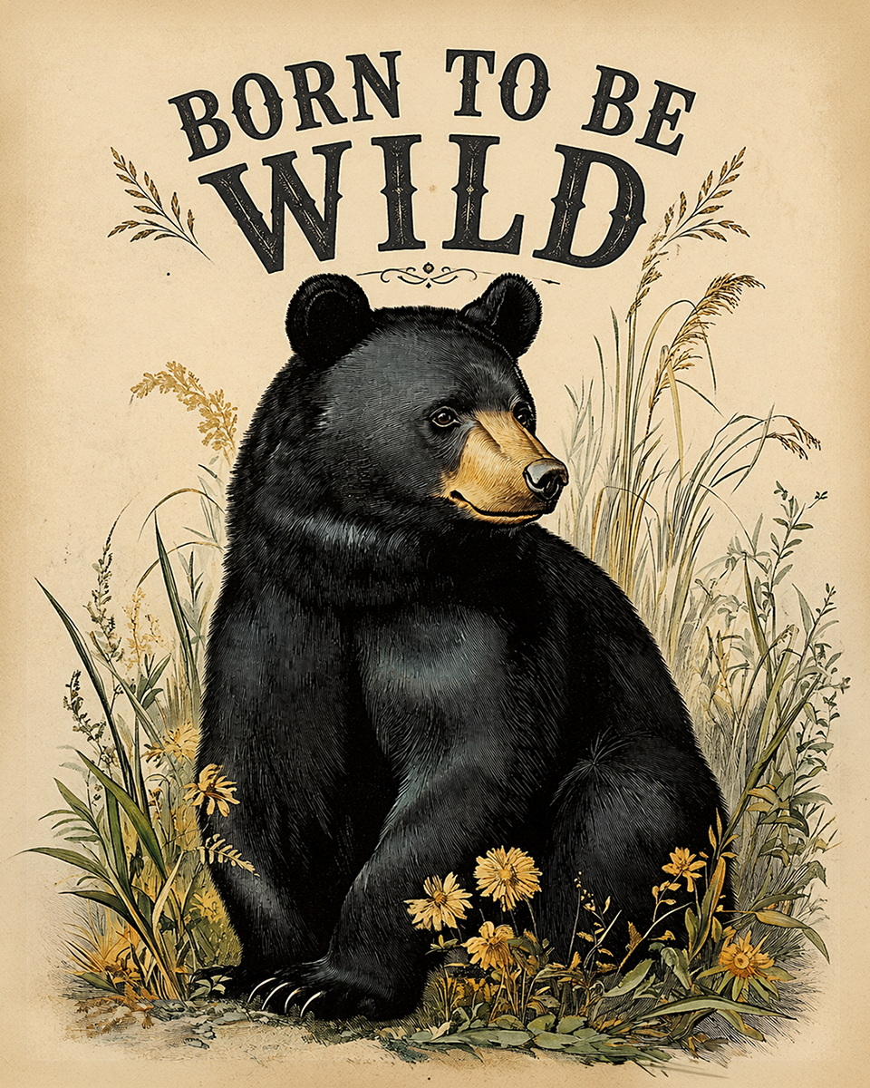Vintage Black Bear - Born to Be Wild - Wildlife Art Print