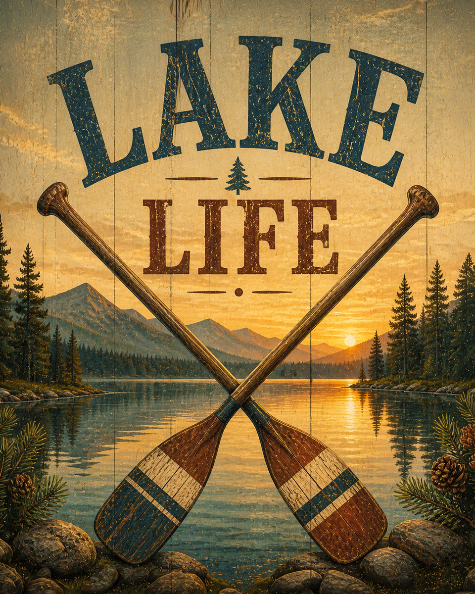 Vintage Crossed Paddles Sign -  Lake Life Art Print