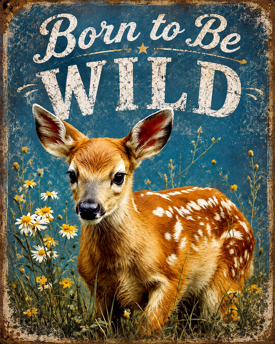 Vintage Fawn - Born to Be Wild - Wildlife Art Print