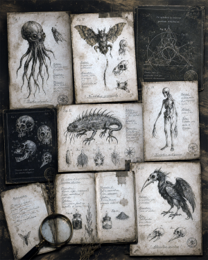 Vintage Illustrations of Strange Creatures - Dark Academia Art Print