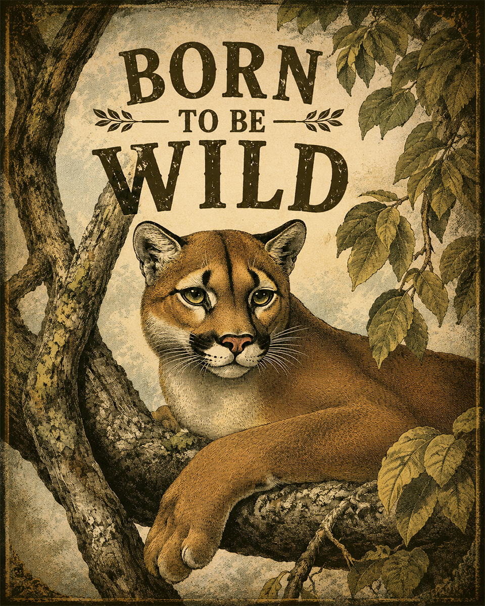 Vintage Mountain Lion - Born to Be Wild - Wildlife Art Print