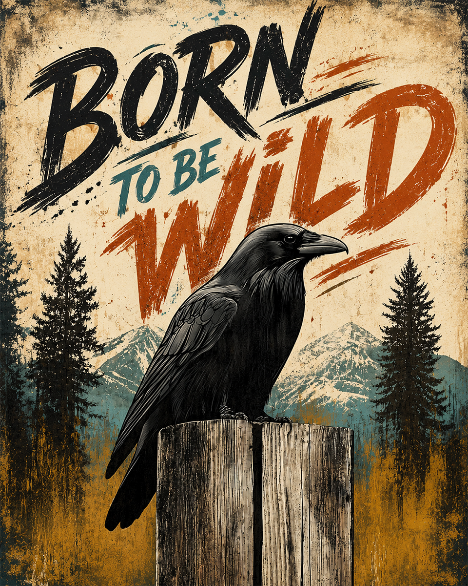 Vintage Raven - Born to Be Wild - Wildlife Art Print