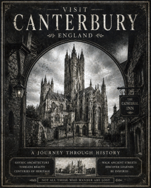 Vintage Style Canterbury England Travel Poster - Dark Academia Art Print