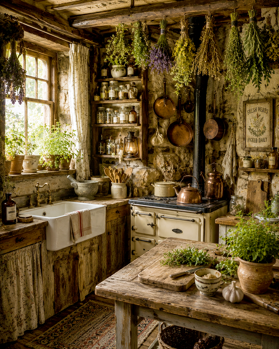 Vintage Style Country Kitchen - Cottagecore Art Prints