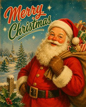 Vintage Style Jolly Saint Nick - Christmas Art Prints