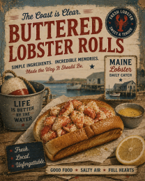 Vintage Style Maine Lobster Rolls - Coastal Nautical Ad