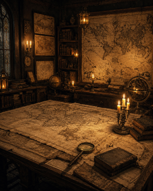 Vintage Style Map Room - Dark Academia Art Print