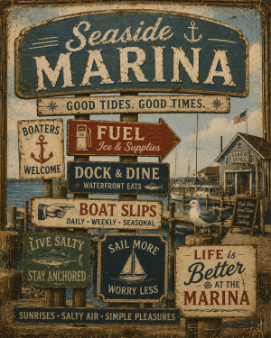Vintage Style Marina - Coastal Nautical Signs