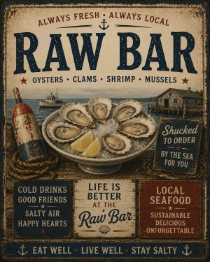 Vintage Style Raw Bar - Coastal Nautical Ad