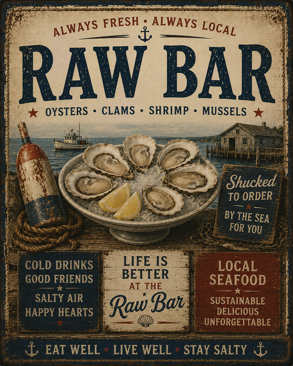 Vintage Style Raw Bar - Coastal Nautical Ad