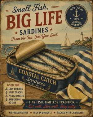 Vintage Style Sardines - Coastal Nautical Ad