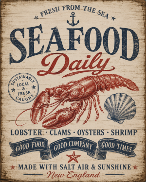 Vintage Style SeafoodCoastal Nautical Sign - Coastal Nautical Ad