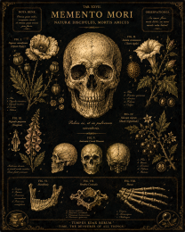 Vintage Style Skull and Botanical Study - Dark Academia Art Print