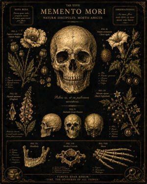 Vintage Style Skull and Botanical Study - Dark Academia Art Print