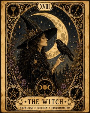 Vintage Witch Tarot Card - Wiccan and Pagan Artwork