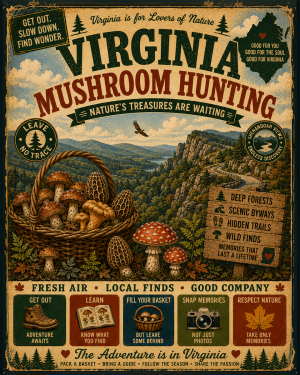 Virginia - Vintage Retro Mushroom Hunting Poster Art Print