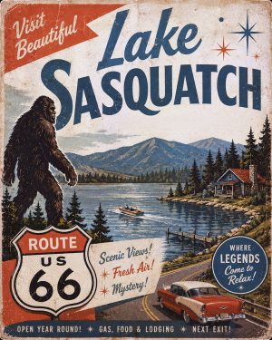 Visit Beautiful Lake Sasquatch - Route 66 Parody Poster