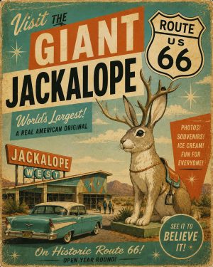 Visit the Giant Jackalope - Route 66 Parody Poster