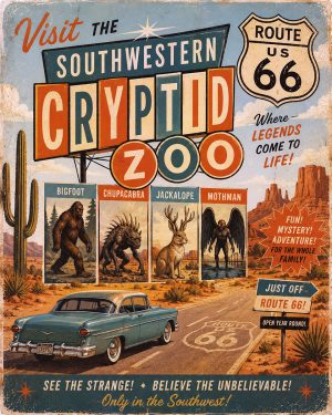 Visit the Southwestern Cryptid Zoo - Route 66 Parody Poster