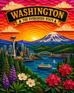 Washington Souvenir Art Print - Name Drop Destination Travel Poster
