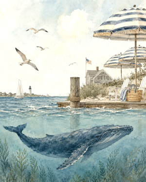 Watercolor Whale Dockside - Coastal Wall Art