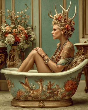 Wendigo Artwork - Relaxing Time in Bathtub - Bathroom Art