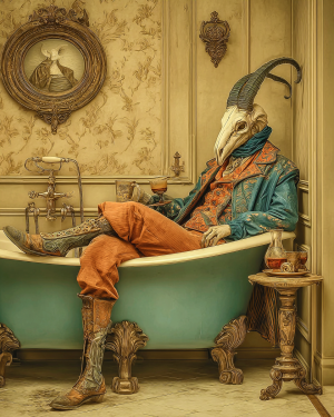 Wendigo Artwork - Relaxing in Bathtub - Bathroom Art