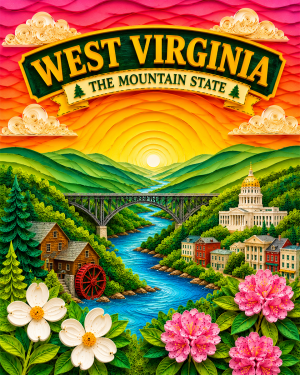 West Virginia Souvenir Art Print - Name Drop Destination Travel Poster