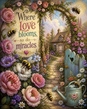 Where Love Blooms So Do Miracles - Honeybee Art Print